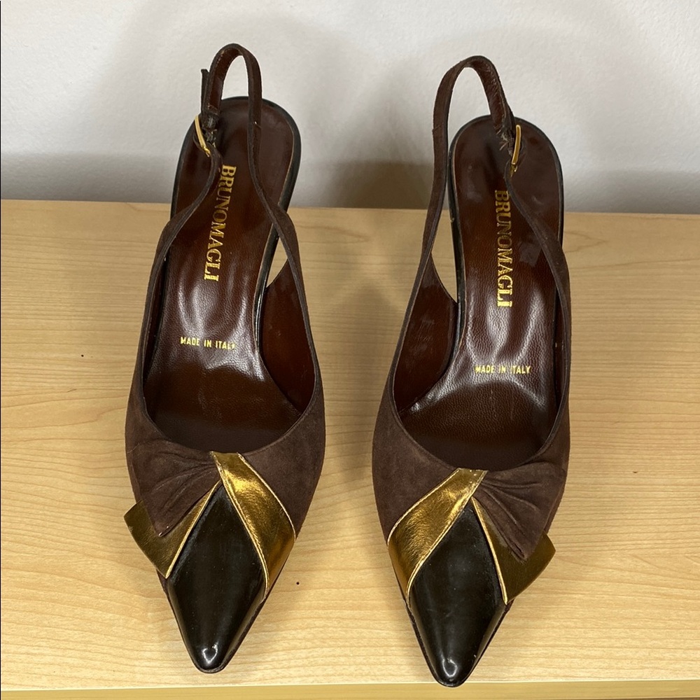 Bruno Magli Women's Brown and Gold Pointed Heels